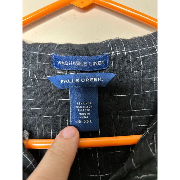 Mens 2XL Falls Creek Black and White Washable Linen Short Sleeve Button Up Shirt - Picture 2 of 3